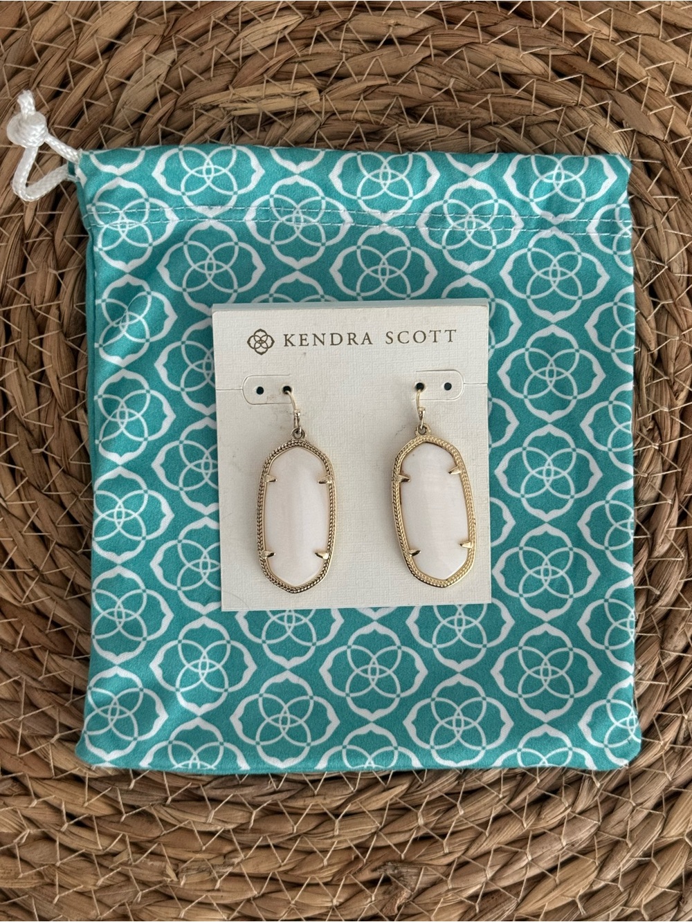 Kendra Scott Elle White Stone Gold-Trim Drop Earrings
